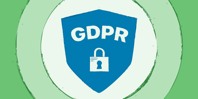 A decorative header featuring the text "GDPR" and a lock inside of a blue shield, on multicolor green background.