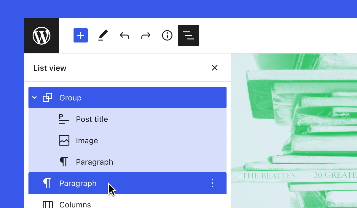 Selecting multiple blocks in the list view