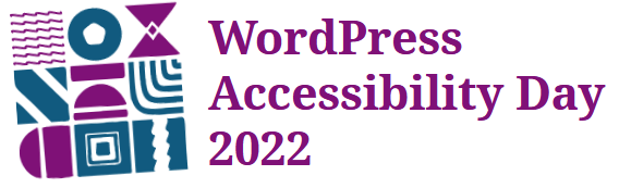 WordPress Accessibility Day 2022 logo in purple and turquoise