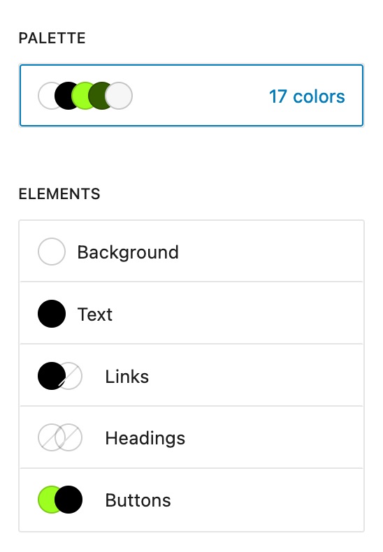 Screenshot of default color palette in Twenty Twenty-Three